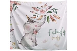 A.Monamour Tapisseries Aquarelle Bohème Bébé Éléphant Feuilles Tropicales Fleur Art Imprimé Tissu Tentures Murales Tapisserie D'Enfant Chambre D'Enfant Salon Famille Fête Décorations Murales 180x200cm