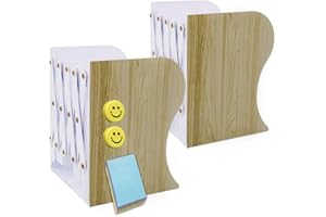 Qualsen Buchstütze, Verstellbar Buchstützen Kinder Metall Bücherhalter, rutschfeste Bücherstützen Bücherständer Bookends für Schreibtisch, Bücherregal, Büro, (Holzimitat-2)