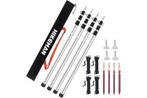 HIKEMAN Poteaux de Tente poteaux de Camping pour bâche auvent auvent Porche voiles de Soleil bâche Hauteur Libre en Aluminium télescopique réglable 90-230 cm (4PCS-Silver)