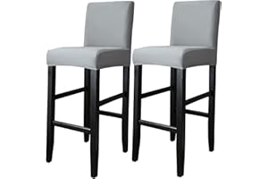 QELUS Barhocker Bezüge,2 Stück Stretch Abnehmbar EsszimmerstuhlbezügeBarhocker Bezug, waschbarer Stuhl-Schonbezug für Esszimmer, Küche (2 Stück Hellgrau)