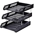 TRIONZZA 3 Tier Office Filing Trays Desk File A4 Document Letter Rack Paper Storage Organiser Holder (BLACK)