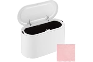 BNNRJIA Desk Trash Can, Portable Trash Can Desk Bin with Lid, Press-Type Table Desktop Trash Bins, Small Table Countertop Rubbish Waste Bins for Home Kitchen Bedroom Bathroom Office Dust Bin - White