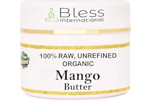 BLESS INTERNATIONAL Beurre de mangue biologique brut 100% pur, naturel et non raffiné | Hydratant pour la peau, le corps et les cheveux | 230 g/8 oz Grade A Ivoire/Blanc | Crèmes, baumes, lotions, savons DIY | Adoucit la