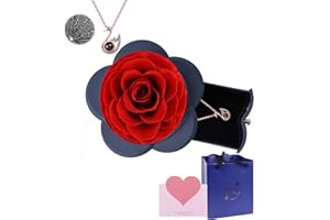 FIMAGO Preserved Real Rose with I Love You Necklace in 100 Languages Large Eternal Rose Gifts for Her for Wedding Anniversary Birthday Valentine's Day Mother's Day (YMY-PN_G-FRR17)