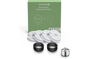 Filter für Katzenbrunnen, AONBOY 4 Stück Filter + 2 Stück Schaumstofffilter für Katzentrinkbrunnen, Dreifach-Filterung (Filter), Filtrierende Haare (Schwamm), Geeignet für F1