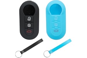 RYHX 2 pezzi Cover Chiave Fiat, Cover Chiave Auto a 3 Pulsanti compatibile con Fiat 500 Panda Grande Punto Delta Bravo(Nero+Blu Cielo)