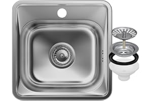 Évier de Cuisine en Acier Inoxydable 38x38 cm avec Siphon - Trou Robinet ⌀ 92 mm - Facile à Encastrer - Satin - GRANITAN