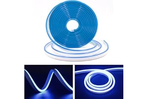 KISUFU Luz de neón luz de barra LED 12v DC smd2835 120 LED / M cuerda de silicona impermeable luz de neón LED flexible para la decoración de fiestas de vacaciones en el interior del dormitorio，5M, Azul.