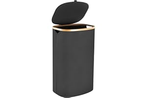 Eyeleaf Panier à Linge avec Couvercle, 100L Grand Corbeille à Linge avec Poignées en Bambou, Pratique Paniere a Linge Sale avec Amovible grand filets pour la Salle de Bain, la Buanderie (Noir)