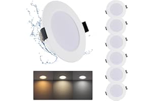 ‎GREBEAM Grebeam 12W LED Deckenspots Flach 230V, 1080lm LED Spots Deckenleuchte Ultra Slim Einbautiefe 25mm, Warmweiß/Neutralweiß/Kaltweiß, Ausschnittlochmaß: φ120-130mm, 6er