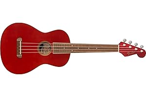 Fender Avalon Tenor Ukulele for Adults and Kids, Basswood Construction, Walnut Fingerboard, Classic Fender Stratocaster Headstock, in Cherry