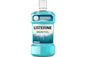 Listerine Mentol (1 x 250 ml), enjuague bucal con flúor, colutorio encías con 24 horas de protección, elixir bucal que elimina las bacterias, para un aliento fresco duradero