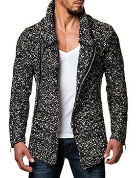 Carisma Herren Strickjacke Grobstrick Meliert Cardigan Zipper Schalkragen Schwarz Weiß 7337