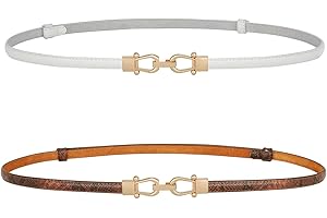 JasGood Damski skórzany pasek w talii, regulowany, cienki pasek z nachodzącą na siebie klamrą do sukienki