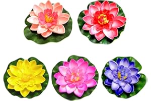 JIHUOO 5 Pcs 10cm Artificial Foam Lotus Water Lily Flower Floating Pond Flowers Plants Waterproof Lotus Flower for Garden Pond Fountain Aquariums Decoration