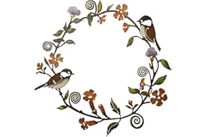 Kleemeiero Deko-Kranz Türkranz Sommer mit Blätter Blumen und Vögelchen Motiv Haustür Deko Metallkranz Türschild Wandkranz Kranz Türkranz 30 x 29 cm Rostfarbener Kranz für Haustüre Wohnungstüre