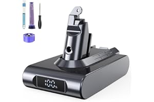 Vunzo 6000mAh V6 Ersatzakku mit LCD-Bildschirm für Dyson V6 Akku - Kompatibel mit DC62 DC58 DC59 DC61 Animal DC72 DC74 SV03 SV05 SV06 SV07 SV09 Absolute/Motorhead/Fluffy (inkl. 2 Filter + 1 Pinsel)
