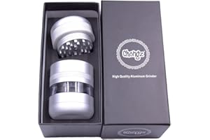 VASTU Chongz 7 Part Grinder, 55mm Pod, Premium Grade Quality Aluminium, Screen Chamber, Stainless Mesh, Glass Jar Body for Tobacco Spice Herbs (Silver)