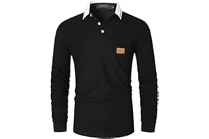 VMSUCIJ Polo de Sport à Manches Longues pour Homme Slim fit Polo en Coton t-Shirt de Golf avec Poches