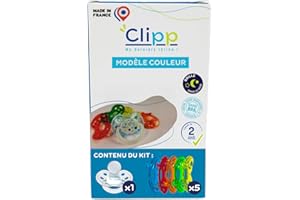 CLIPP Kit - Tétine de Sevrage Couleur + 5 Collerettes pour Arrêt Progressif + Notice - Sevrage par Paliers, Facile et en Douceur - Dispositif Breveté - Fabriqué en France - À Partir de 2 Ans