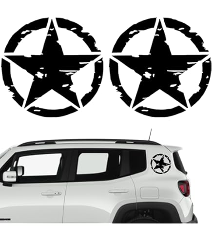 Autocollants Military Star Pour Jeep Renegade - Noir Mat - Décoration Côté Et Capot - Résistants Aux Intempéries