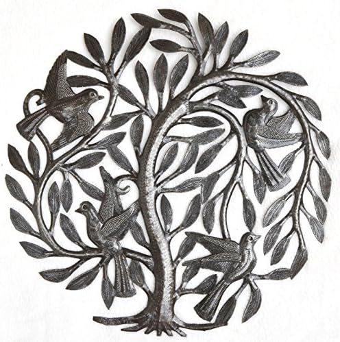 Leaving The Nest Garden Tree of Life, Haitian Metal Art, Recycled Oil Drum, Fair Trade Haiti 15" x 15"