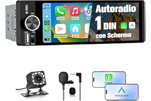 Hexinex Autoradio Bluetooth 1 DIN con Schermo CarPlay & Android Auto Wireless FM Tipo-C Comandi al Volante