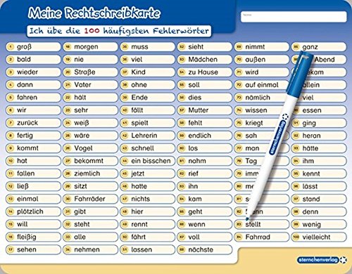 Meine Rechtschreibkarte - Ich übe die 100 häufigsten Fehlerwörter: Stabile wiederbeschreibbare Lernvorlage im großen Format 32,5 x 25 cm mit Spezialstift - trocken abwischbar ohne zu schmieren