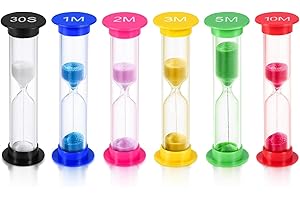 YAQOR Set de 6 Relojes de Arena de Colores – Reloj de Arena para Niños y Adultos (30s / 1/2 / 3/5 / 10 Minutos), Cocina, Juegos, Escuela y Cepillado de Dientes