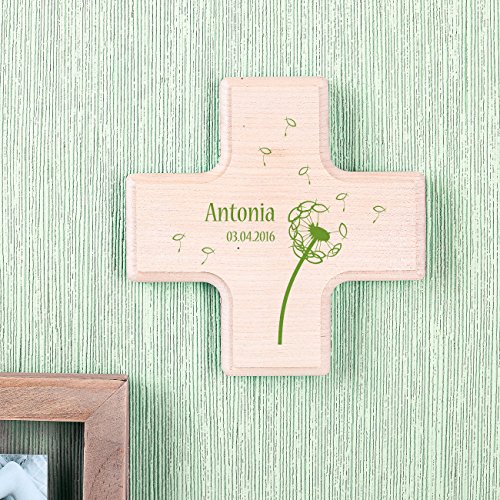 Striefchen® kleines Holzkreuz zur Taufe / Kommunion / Konfirmation mit Druck des Name, Datum u. Wunschtext - 