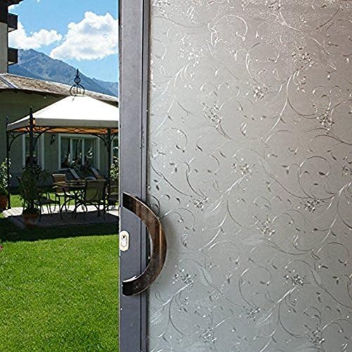 Zanbringe 17.7x78.7 Inches(45x200CM) Non-Adhesive Home &amp; Office Frosted Flower Static Cling Privacy Window Film