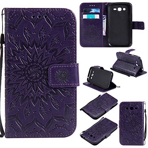Nancen Tasche Hülle für,Samsung Galaxy Grand Neo Plus I9060 Hülle,Samsung Galaxy Grand Neo Plus I9060 / Grand Duos I9082 (5 Zoll) Leder Wallet Tasche Brieftasche Schutzhülle, Nancen Prägung Sonnenblume Muster PU Leder Handytasche im Bookstyle Stand Funktion Kartenfächer Magnet Etui Schale