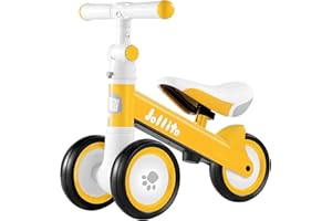 ‎JOLLITO JOLLITO Kinder Laufrad, Einstellbar Kleinkind Baby Fahrrad 12-24 Monat mit 3 Leise Räder, Kein Pedal Balance Bike Walker Spielzeug Laufrad ab 1 Jahr Alte Jungs Mädche (Yellow)