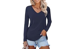 FGFD&OU T-Shirt Femme À Manches Courtes/Manches Longues Col en V Tee Shirt et élégant Tuniques De Base d'été et d'hiver