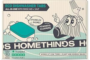 Homethings, 40 Eco-Friendly Dishwasher Tablets, Eco 3-in-1 Dishwasher Tabs, Highly Effective Cleaning, No Toxic Chemicals, Vegan & Cruelty-Free, No Animal Testing, Made in EU