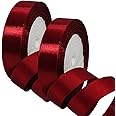 2 x 20mm Wide Dark Red Satin Ribbon - 22m, 0.8 Inch Thick Burgundy for Christmas, Wedding, Gift Wrapping, Xmas Cake, Hair Bow, Bouquet Craft Decoration