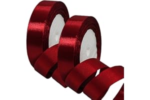 HONGCI 2 x 20mm Wide Dark Red Ribbon Thick Red Christmas Ribbon for Gift Wrapping 22m, 4/5 inch Thick Burgundy Satin Ribbon for Christmas Cake Xmas Gift Wrapping Bow Bouquet Crafts Decorations