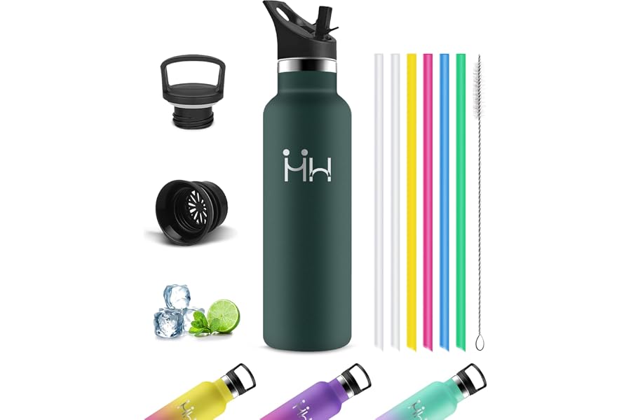 Mujigaga Botella Agua Acero Inoxidable 1 litro, con Pajita, Prueba de Fugas | Botella Termica sin BPA, Botellas Agua Gimnasio
