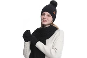 MAZELIKEHOOD Set Sciarpa Cappello Guanti Donna Inverno Caldo Cappello di Bobble con Sciarpa a Maglia e Guanti Tessuto Morbido e Comodo Moda Accessori Invernale Ideale per Regalo di Natale