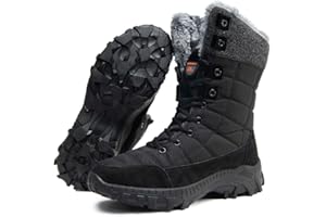 Maxome Mens Snow Winter Boots Warm Fur Lined Ankle Walking Boots for Men Waterproof Anti-Slip Mid Calf Hiking Walking Shoes Outdoor Lightweight Snow Shoes