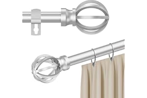 POSKENA Bastone per Tenda da 16 mm, Bastone per Tenda d'Argento 67-227 cm, Bastone per Tenda con Estremità Cava e Supporti per il Soggiorno, Camera da Letto