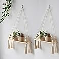 Macrame Hanging Shelves Boho Wall Decor Set of 2 Rustic Wood Floating Storage Shelf Tassel Display Floating Shelves Wooden Storage Kitchen Wall Decor for Bedroom Living Room Kitchen Nursery