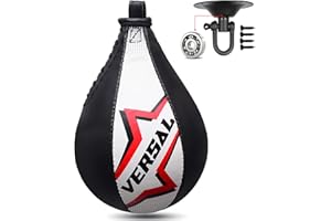 VERSAL VSL Leather Speed ball Boxing Punching Speed Bag with Pro Ball Bearing Swivel MMA Muay Thai Training Dodge Striking Speedball Kit with Hanging Swivel