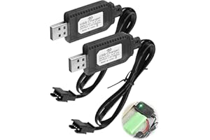 QAUM 2 Pezzi 7.4V USB Chargeur Câble RC Universel avec Connecteur SM-4P Plug pour 2S 7.4V LiPo Batterie Compatible avec Voiture RC Bateau Drone Avions RC et Autres Jouets télécommandés, LED Indicatrice