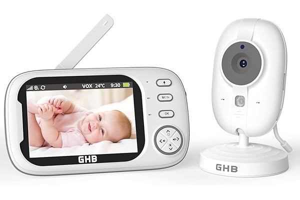 GHB Camara Vigilancia Bebe Vigilabebes con Camara con Pantalla de IPS 3.5" 720P, Batería de 2000mAh Visión Nocturna Comunicación Bidireccional VOX Escucha Bebes