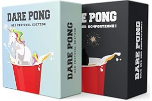 Dare Pong® - Beer Pong rencontre la vérité ou le devoir. Version complète et édition Festival en lot de 2. Jeu de fête - Soirée de jeu - Jeu de dégustation - Camping - Enterrement de vie de garçon -