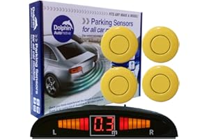Dolphin Automotive DPS450 Reverse Parking Sensors In 32 Colours 4 Ultrasonic Radar Sensors Kit Audio & Display Alert System - Yellow
