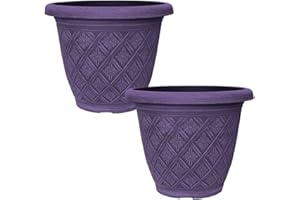 Fyne-Finds Set of 2 Round 33cm Garden Plant Pot Woven Flower Outdoor Deco Planter Frost Proof, Weatherproof, Drainage Hole (Purple)