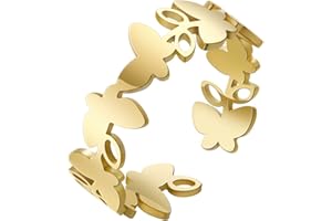 kkjoy Bague de Papillons et Fleurs à Cinq Pétales en Acier Inoxydable Anneau à Doigt Ouvert Réglable pour Femmes Filles