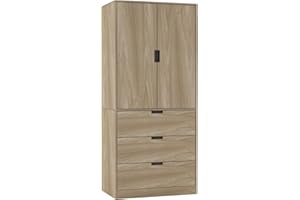 URBNLIVING Modern 2 Door Wardrobe with 3 Drawers & Hanging Rail, Stylish Freestanding Storage, Spacious Interior, Durable Chipboard Build, Easy to Assemble Bedroom Furniture